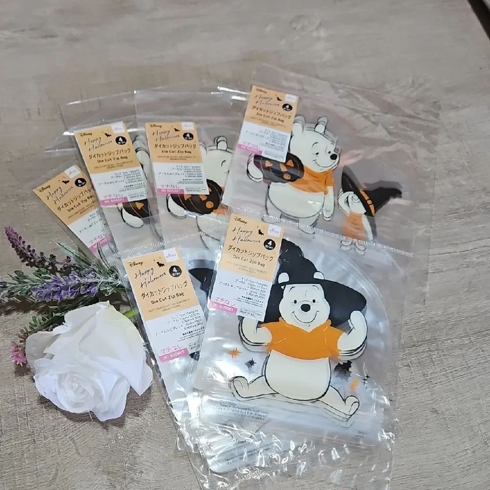 Disney Daiso Halloween Winnie the Pooh Die Cut Zip Bags Bundle 6pks